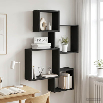 Mensole Cubo da Parete A parete Rovere Nero 64 x 13,5 x 91,5 cm | homemem39