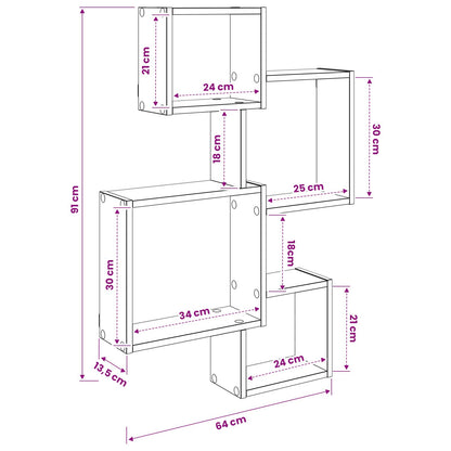 Mensole Cubo da Parete A parete Rovere Nero 64 x 13,5 x 91,5 cm | homemem39