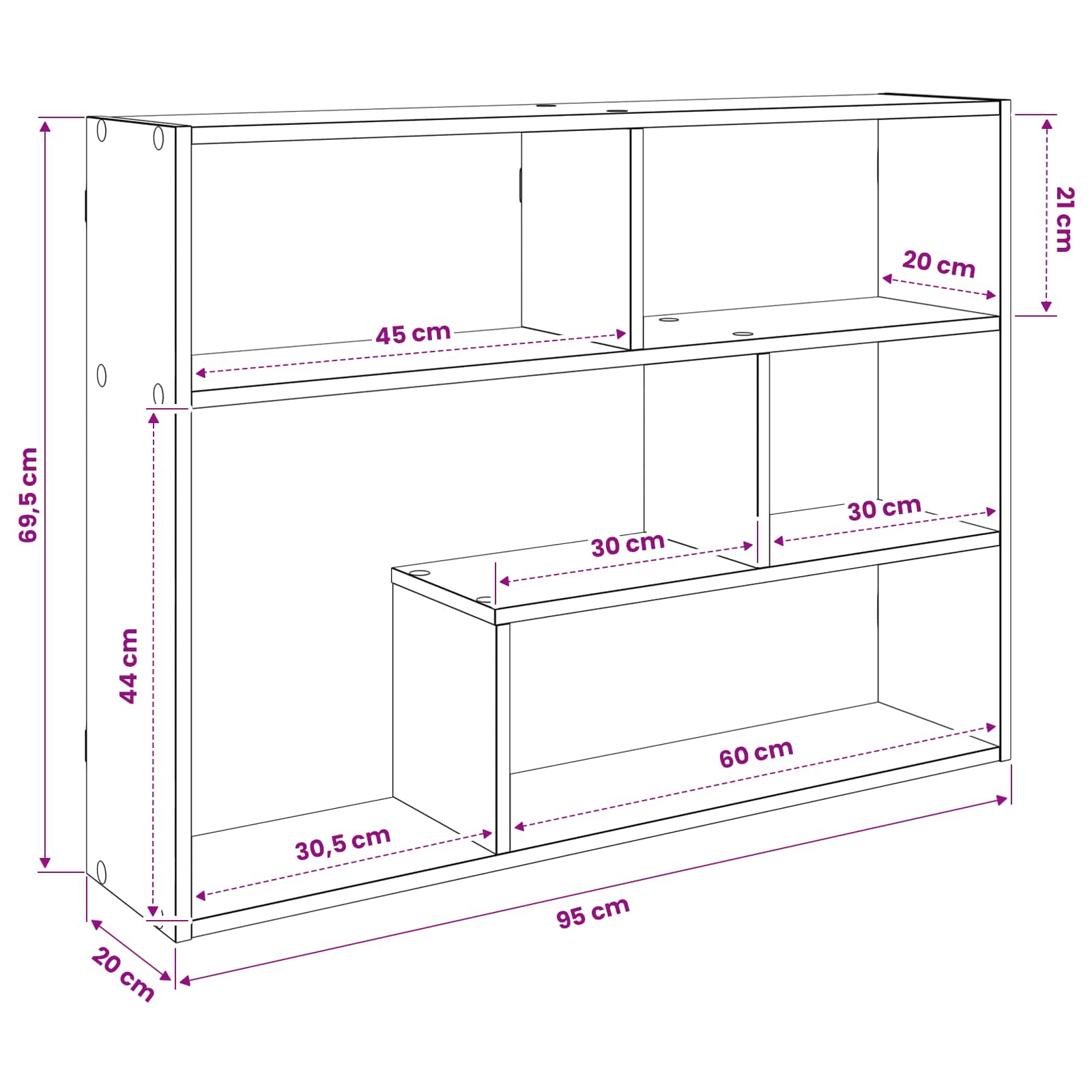 Scaffale da parete A parete Sonoma grigio 95 x 20 x 69,5 cm | homemem39