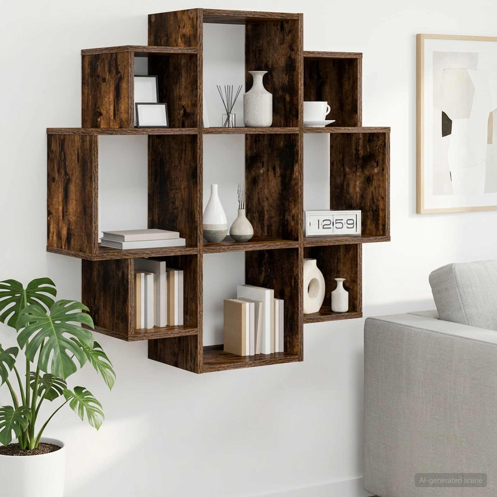 Scaffale da parete Rovere Fumo 90 x 25 x 90 cm | homemem39