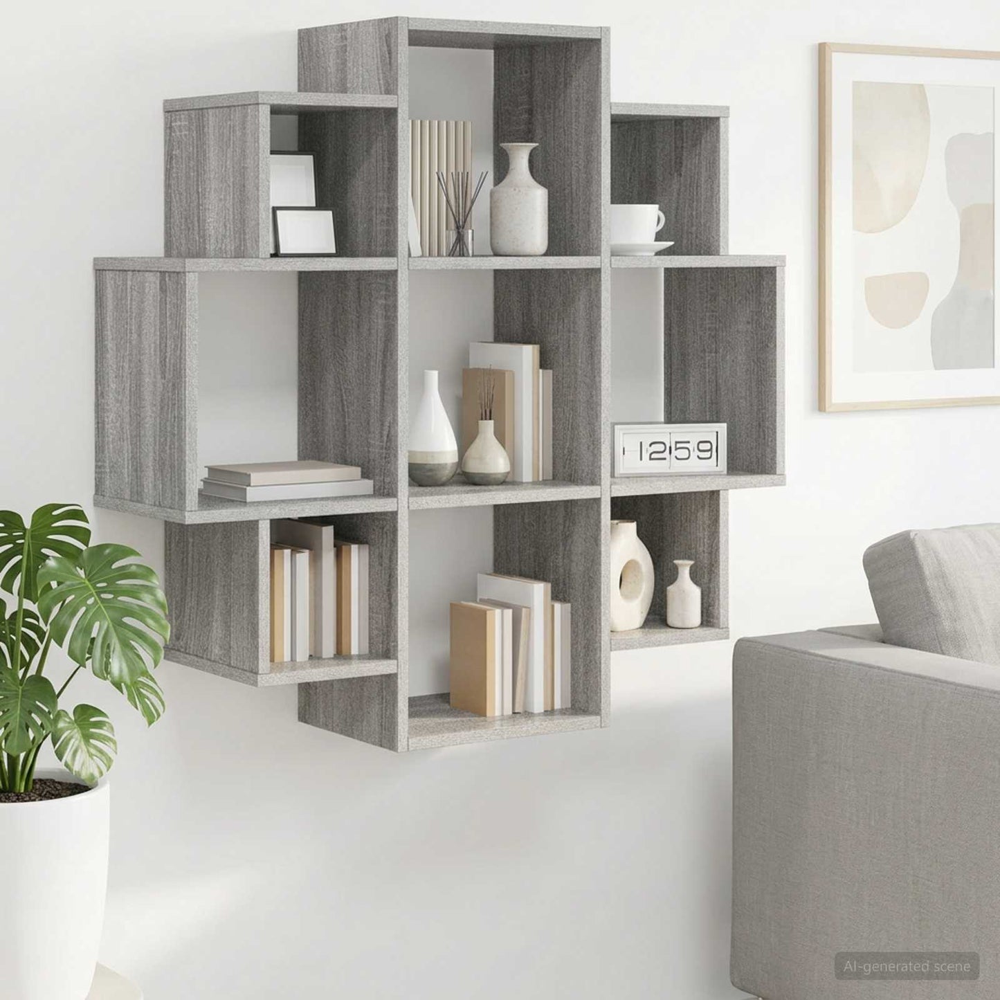 Scaffale da parete Sonoma grigio 90 x 25 x 90 cm