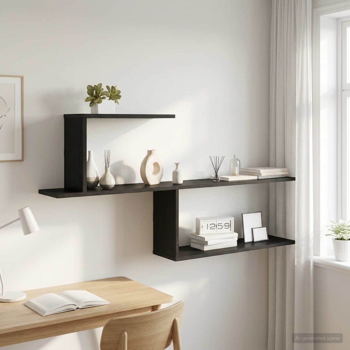 Scaffale da parete Rovere Nero 122 x 18 x 60 cm | homemem39