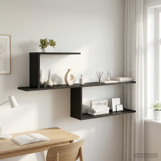 Scaffale da parete Rovere Nero 122 x 18 x 60 cm | homemem39