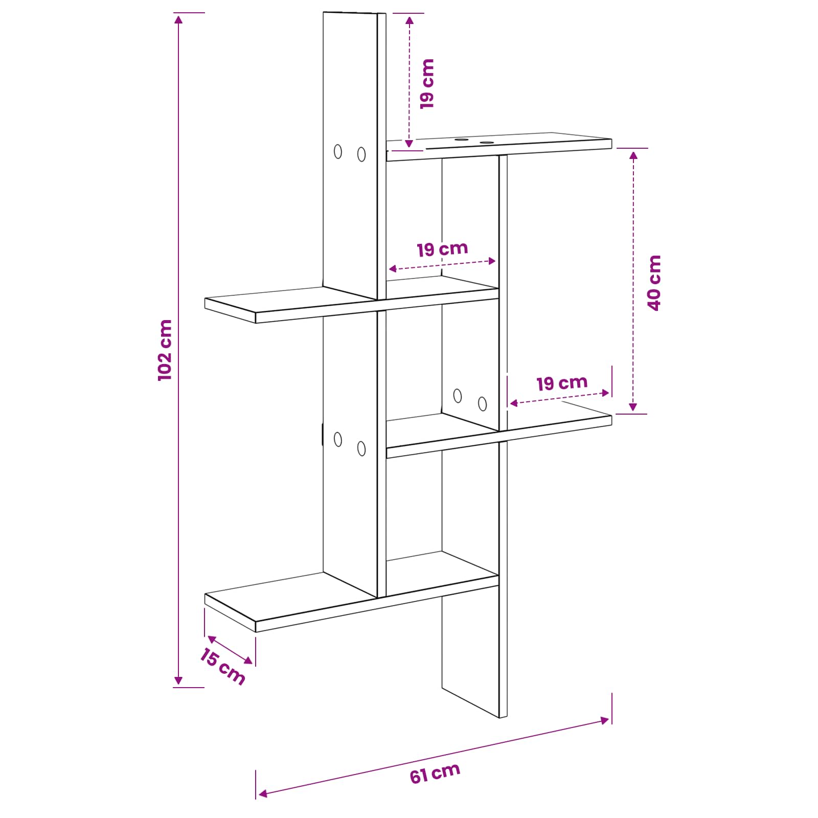 Scaffale da parete Rovere Nero 61 x 15 x 102 cm | homemem39