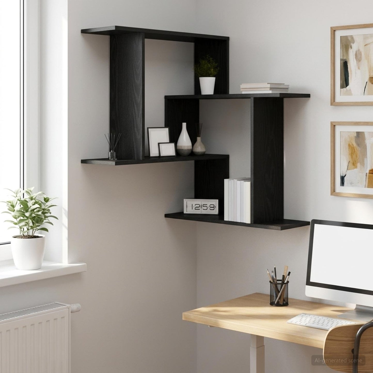 Scaffale da parete Rovere Nero 67 x 67 x 87 cm | homemem39