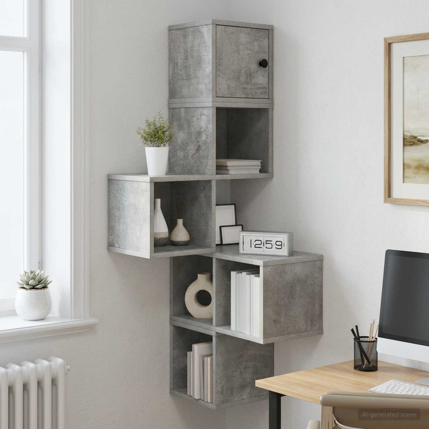 Mensola Angolare da Parete Grigio Cemento 48 x 48 x 120 cm | homemem39