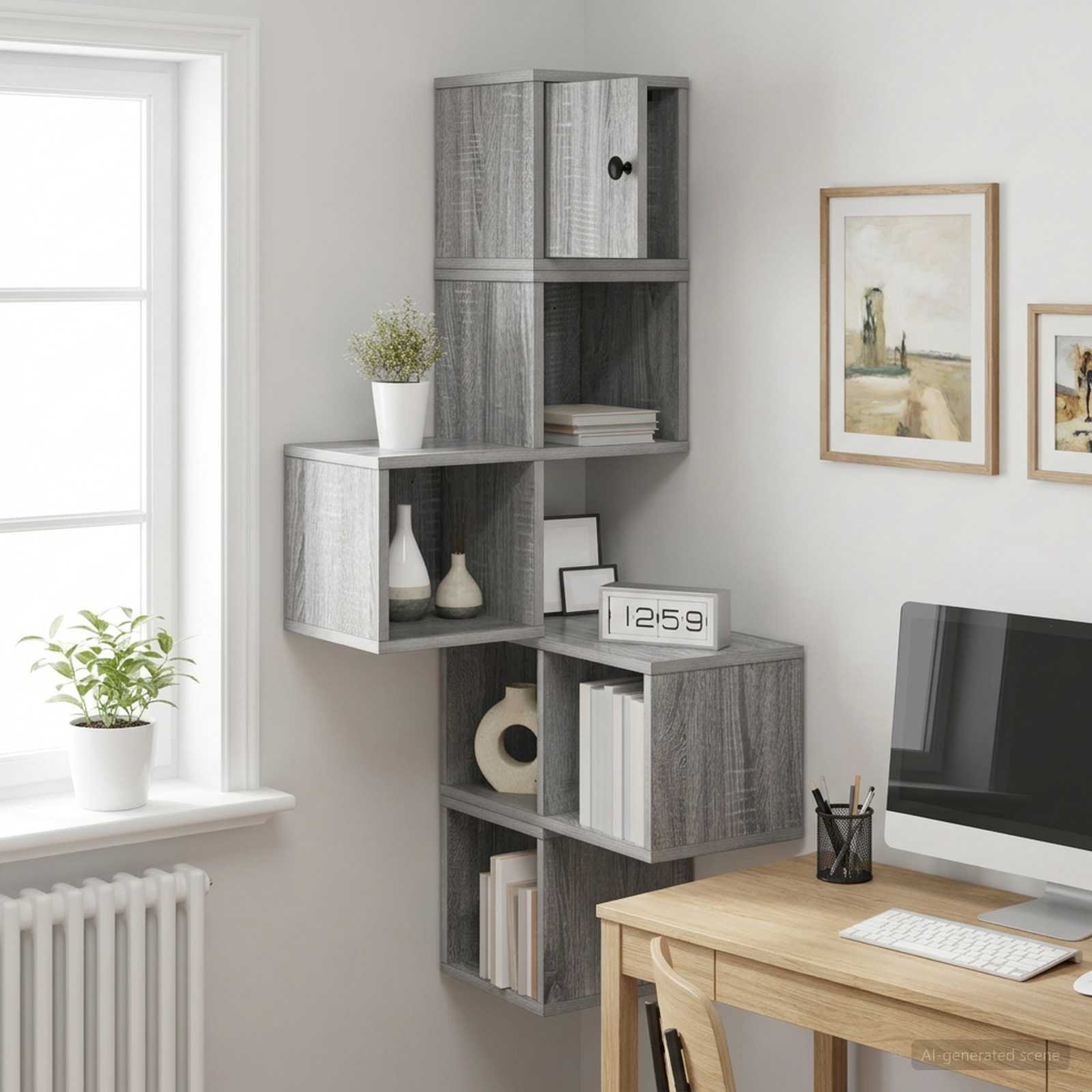 Mensola Angolare da Parete Sonoma grigio 48 x 48 x 120 cm | homemem39