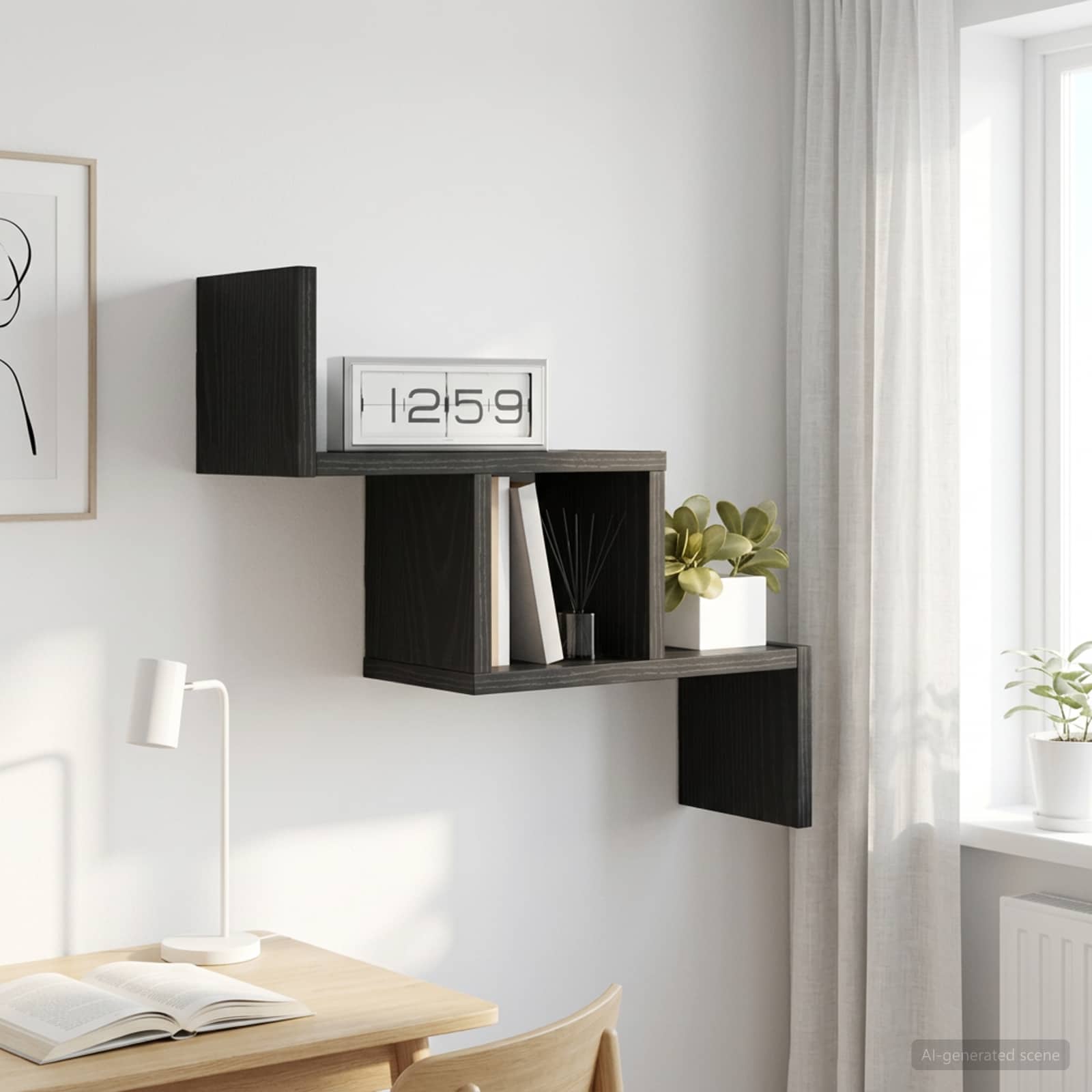 Scaffale da parete Rovere Nero 48 x 15 x 42 cm | homemem39