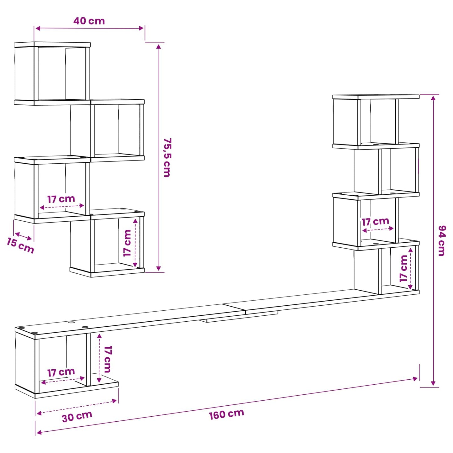 Mensola per TV da muro Grigio Cemento 160 x 15 x 94 cm | homemem39