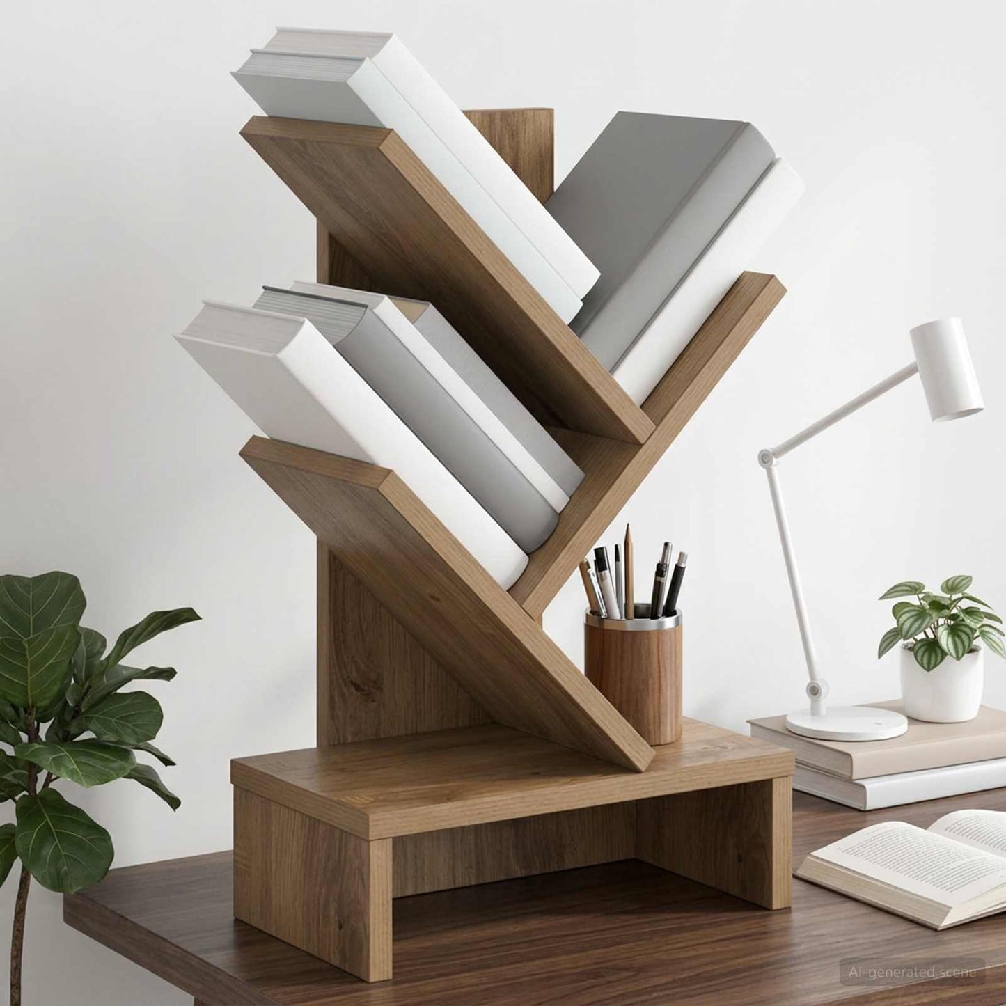 Scaffale per Libri a Forma di Albero 3 Strati 30 x 18 x 48 cm