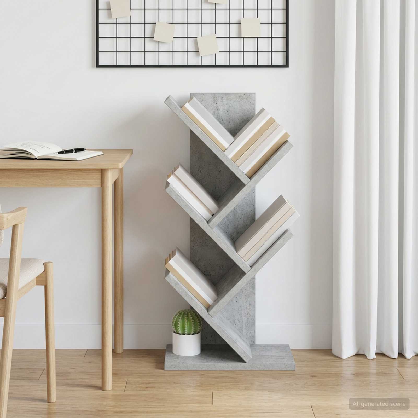 Libreria ad Albero 4 Ripiani 30 x 18 x 60 cm Grigio Cemento | homemem39