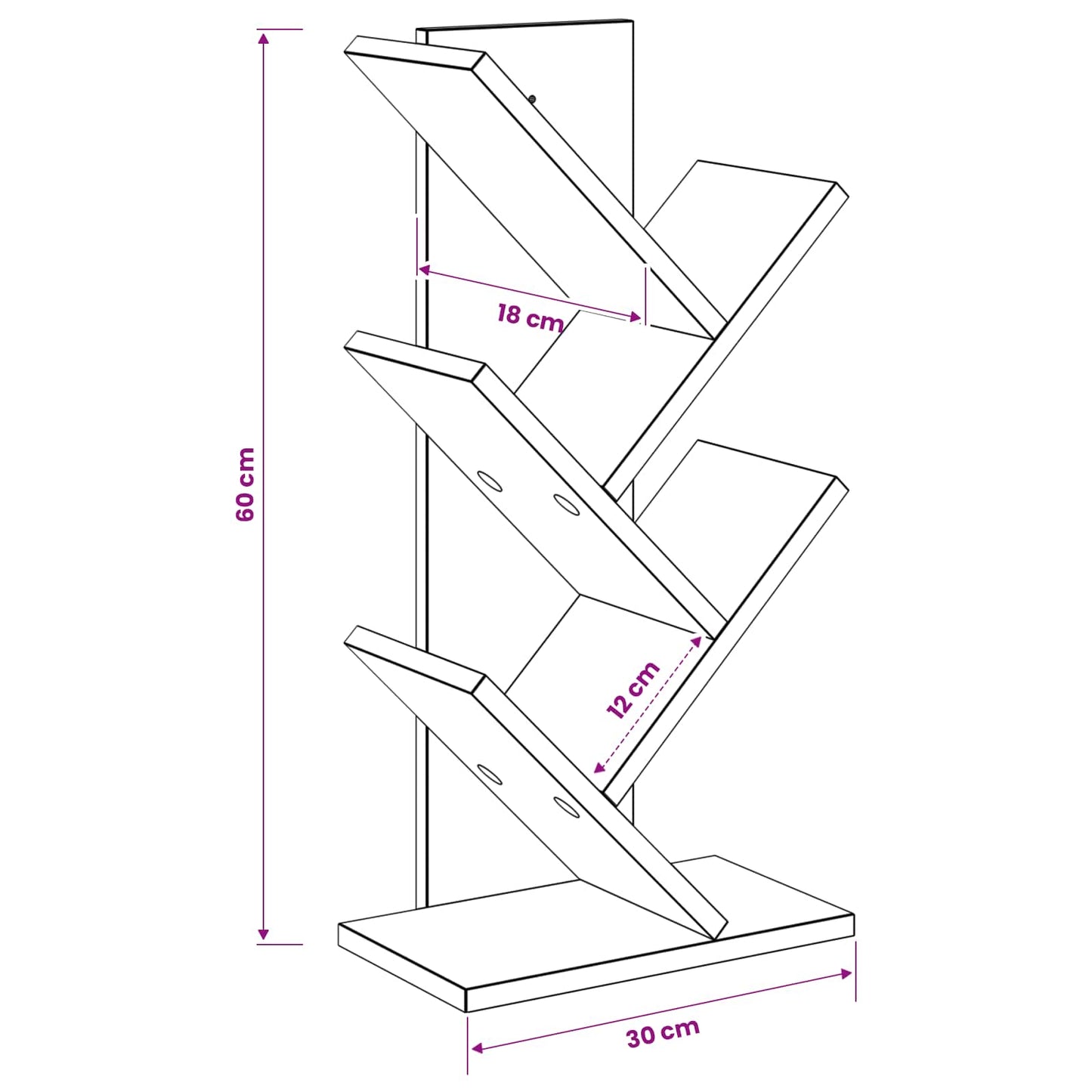 Libreria ad Albero 4 Piani 30 x 18 x 60 cm Legno ingegnerizzato | homemem39