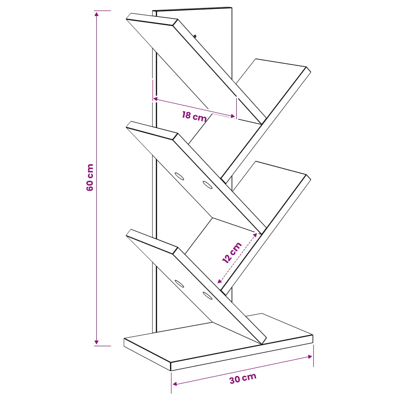 Libreria ad Albero 4 Piani 30 x 18 x 60 cm Legno ingegnerizzato | homemem39