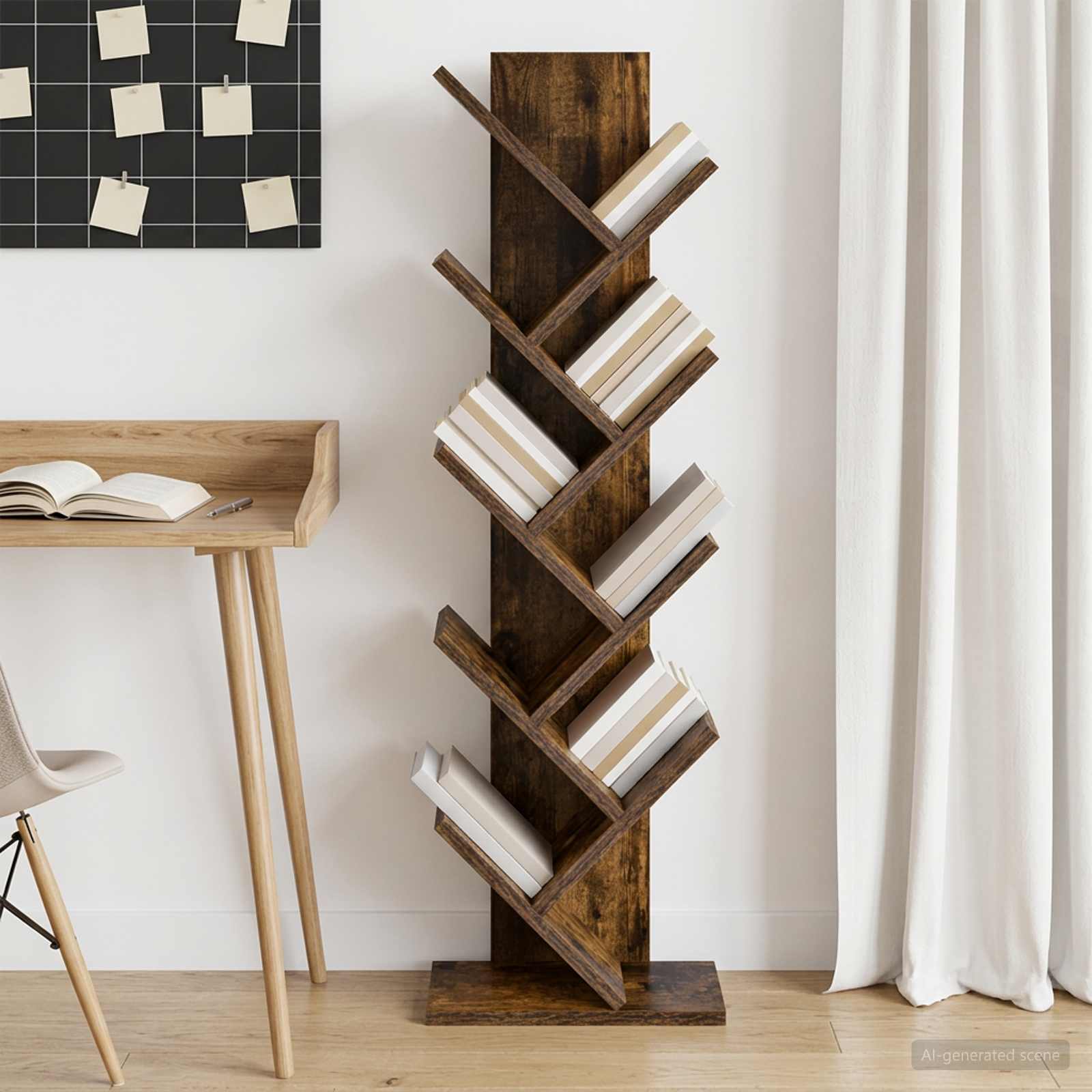 Libreria ad Albero 6 Ripiani 30 x 18 x 100 cm Rovere Fumo | homemem39