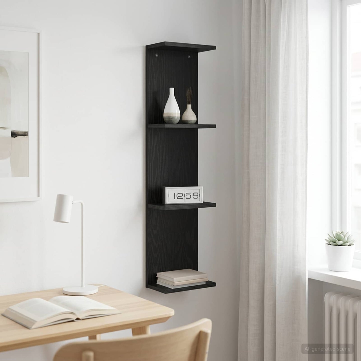 Scaffale da parete Rovere Nero 25 x 15 x 100 cm | homemem39