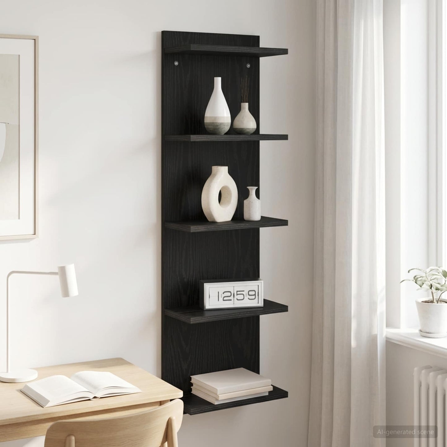 Scaffale da parete Rovere Nero 30 x 15 x 100 cm | homemem39