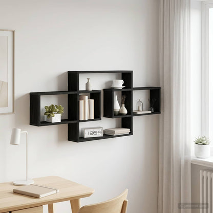 Scaffale da parete Rovere Nero 130 x 10 x 50 cm | homemem39