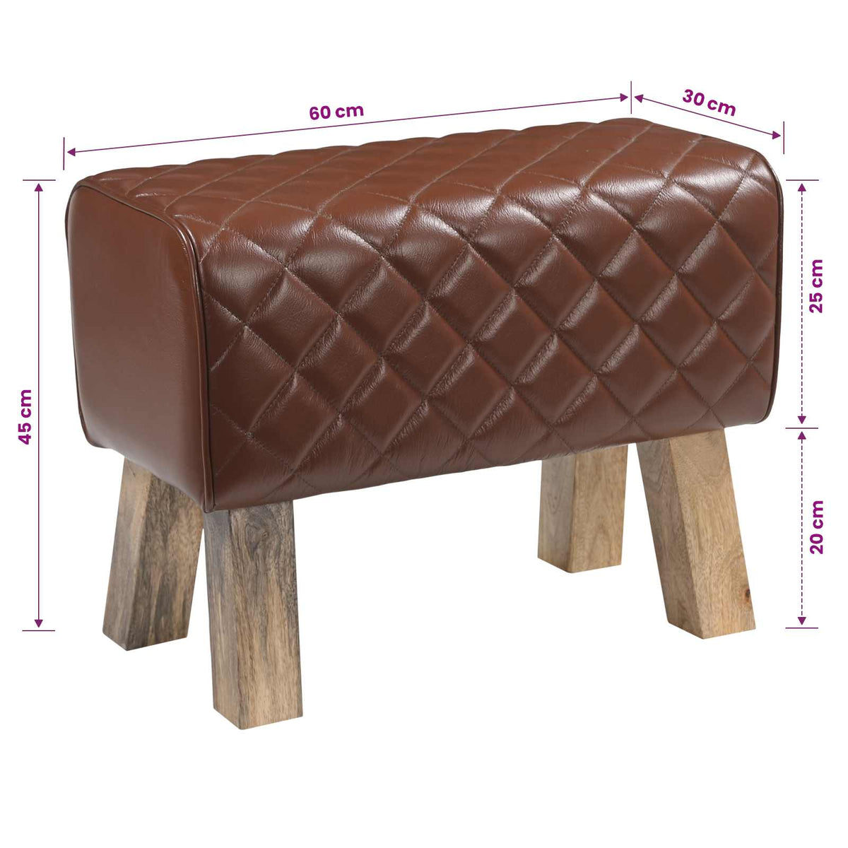 panca 60 x 30 x 45 cm Pelle Vera Marrone diamante