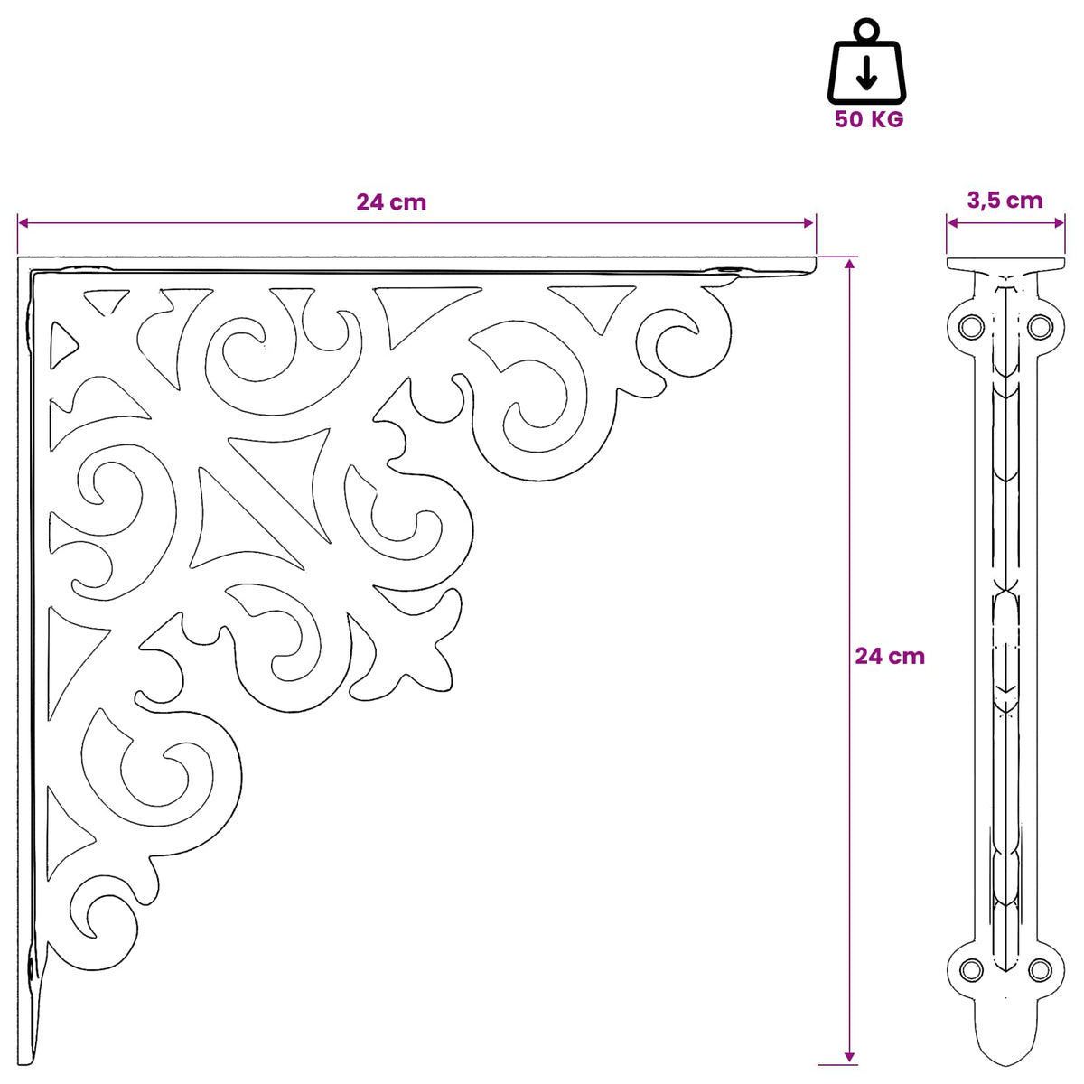 Supporti per mensole da parete 2 pz Nero 24 x 24 x 3,5 cm | homemem39