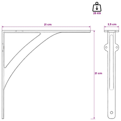 Supporti per mensole da parete 12 pz Nero 21 x 21 x 3,5 cm | homemem39