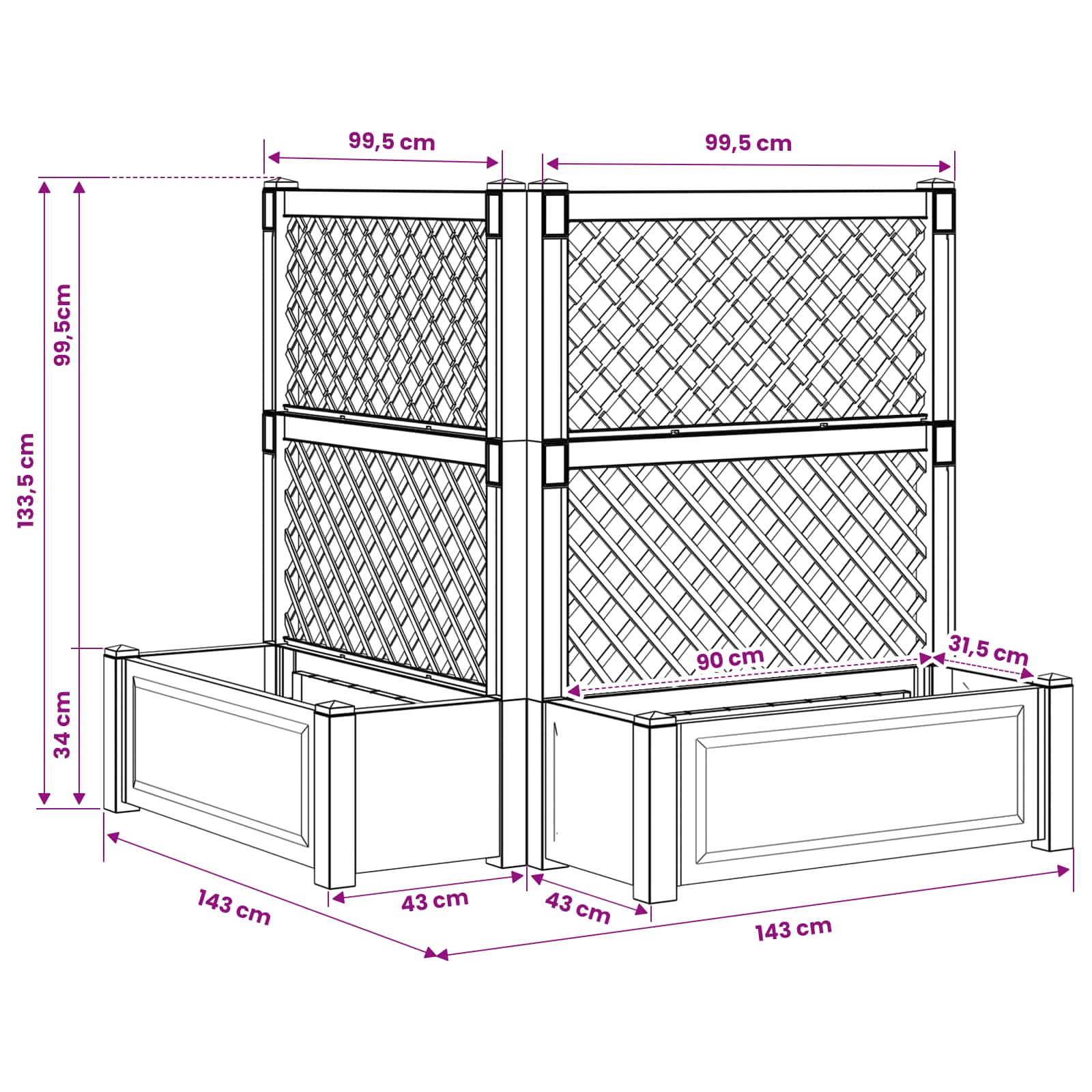 Vaso Grande con Direzione 2 pcs Bianco 143 x 143 x 133,5 cm PP | homemem39