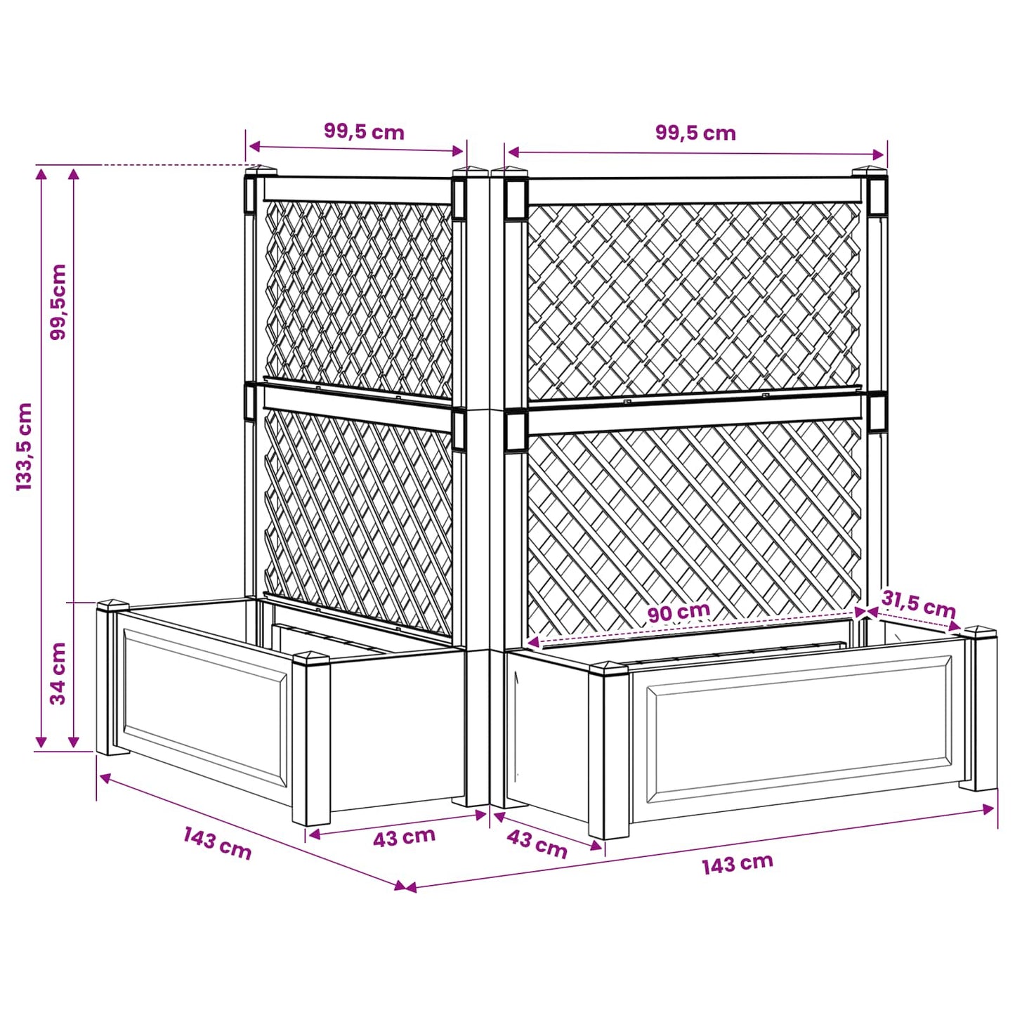 Vaso Grande con Direzione 2 pcs Grigio 143 x 143 x 133,5 cm PP | homemem39