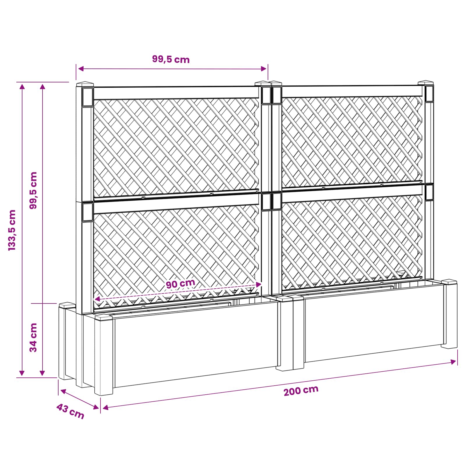 Grande vaso con trellis 2 pcs Grigio 200 x 43 x 133,5 cm PP | homemem39