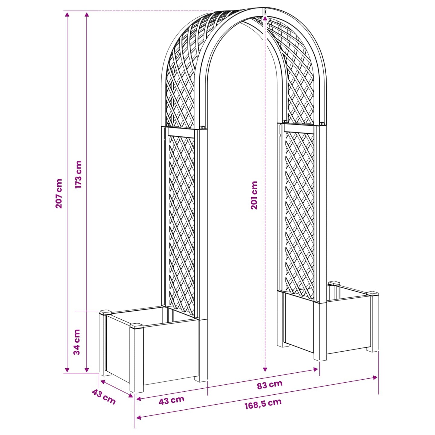 Arco di Rose con Vaso Antracite 168,5 x 43 x 207 cm PP | homemem39