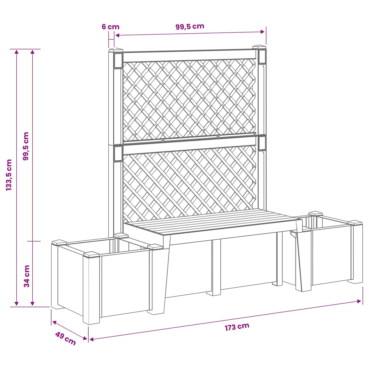 Panchina da Giardino Kopenhagen Bianco 173 x 49 x 135,5 cm PP | homemem39