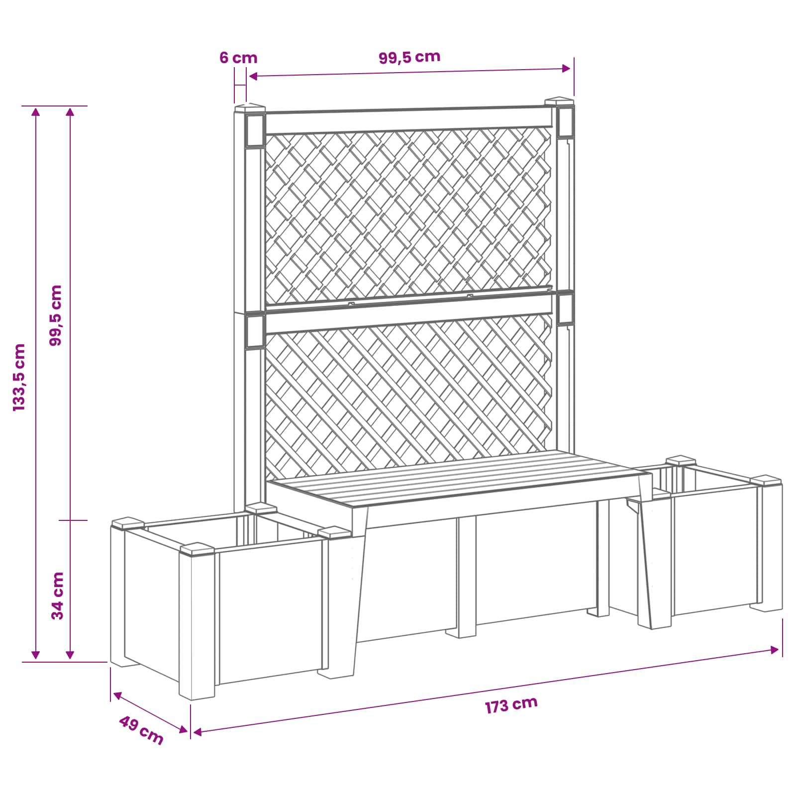 Panchina da Giardino Kopenhagen Bianco 173 x 49 x 135,5 cm PP | homemem39