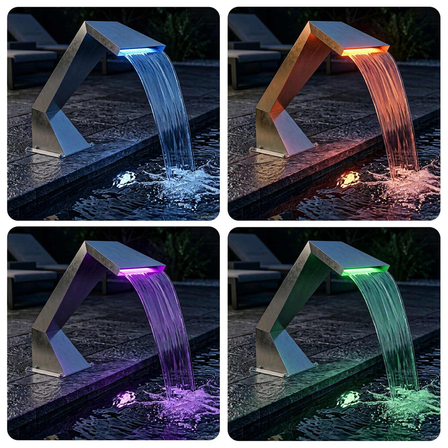 Cascata per piscina con LED RGB Acciaio Inox 63,5 x 29 x 51 cm | homemem39