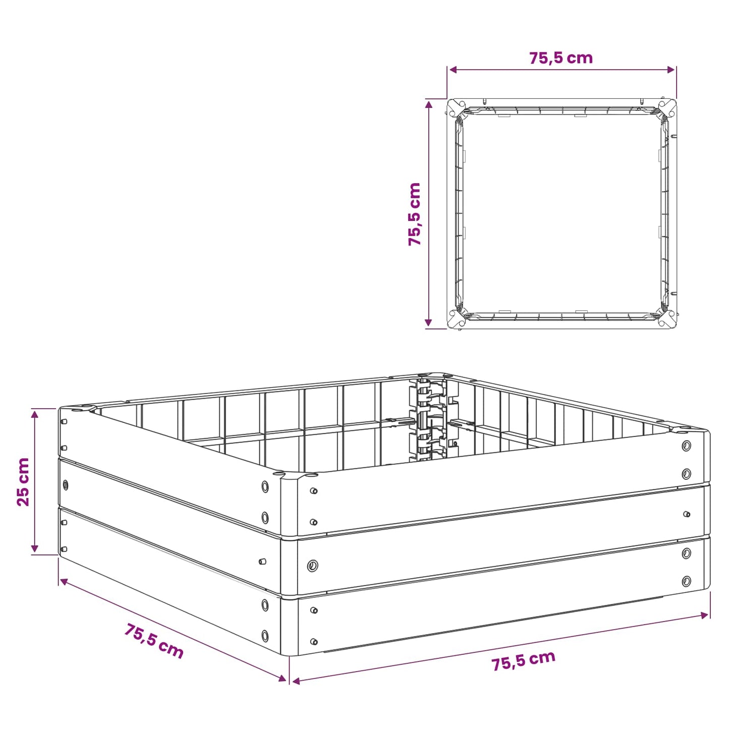 Letto Rialzato Nero 75,5 x 75,5 x 25 cm PP | homemem39