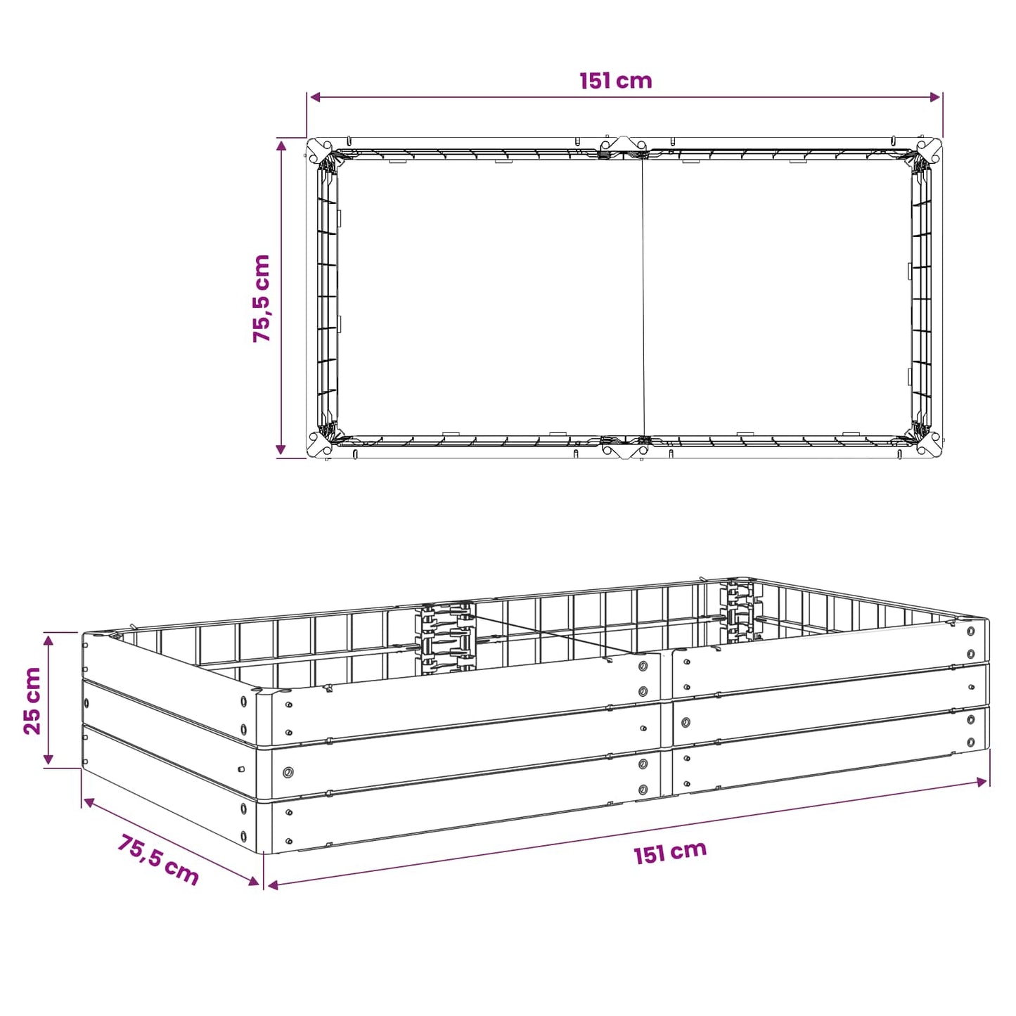 Letto Rialzato Nero 151 x 75,5 x 25 cm PP | homemem39