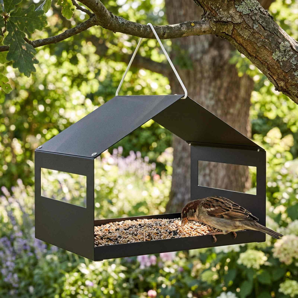 Mangiatoia per uccelli sospesa Acciaio Nero 30 x 23 x 23 cm | homemem39