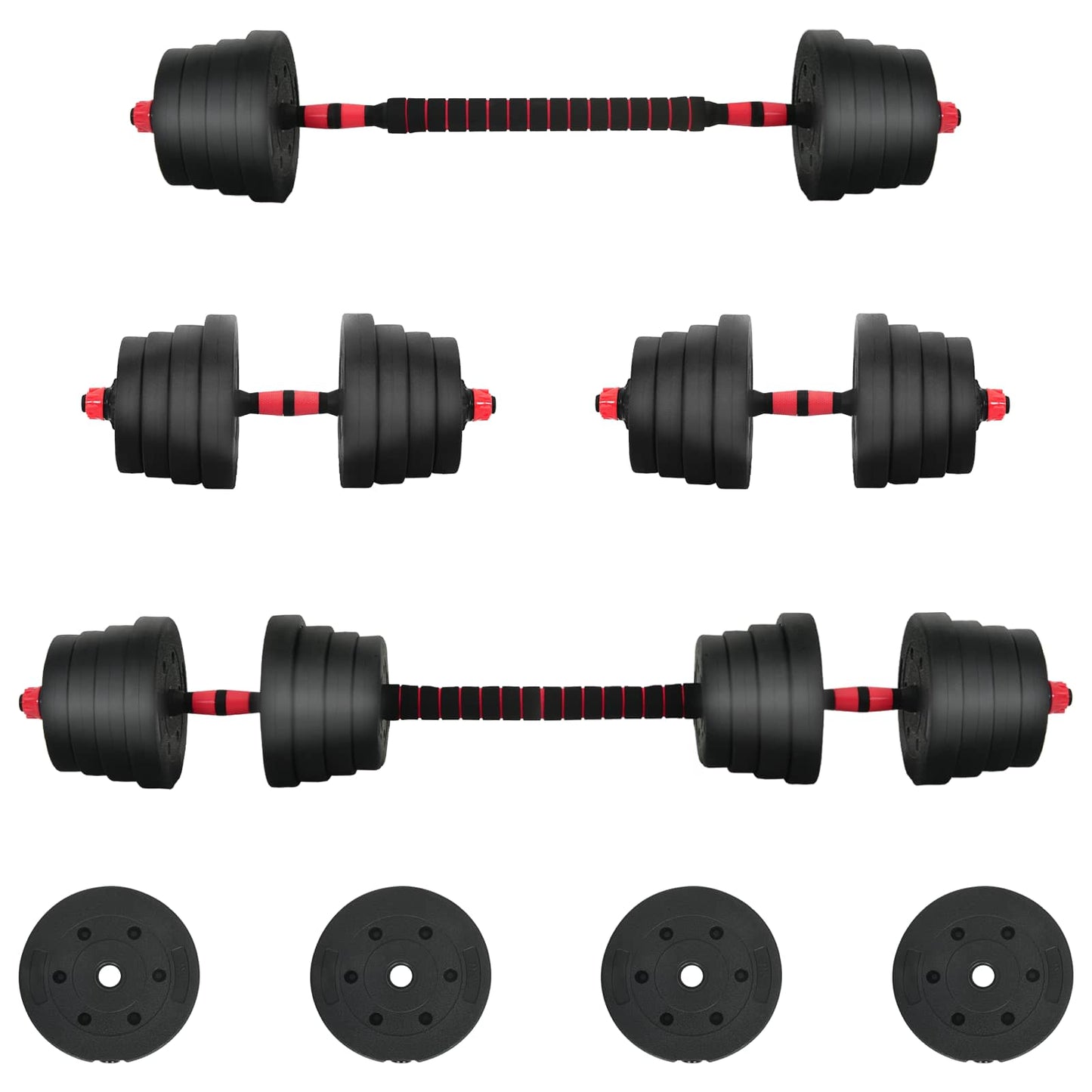 Set di Manubri 2-in-1 40kg Nero e Rosso | homemem39