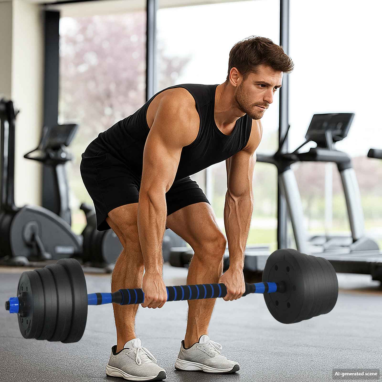 Set di Manubri 4-in-1 40kg Nero e Blu Cemento e sabbia di ferro | homemem39