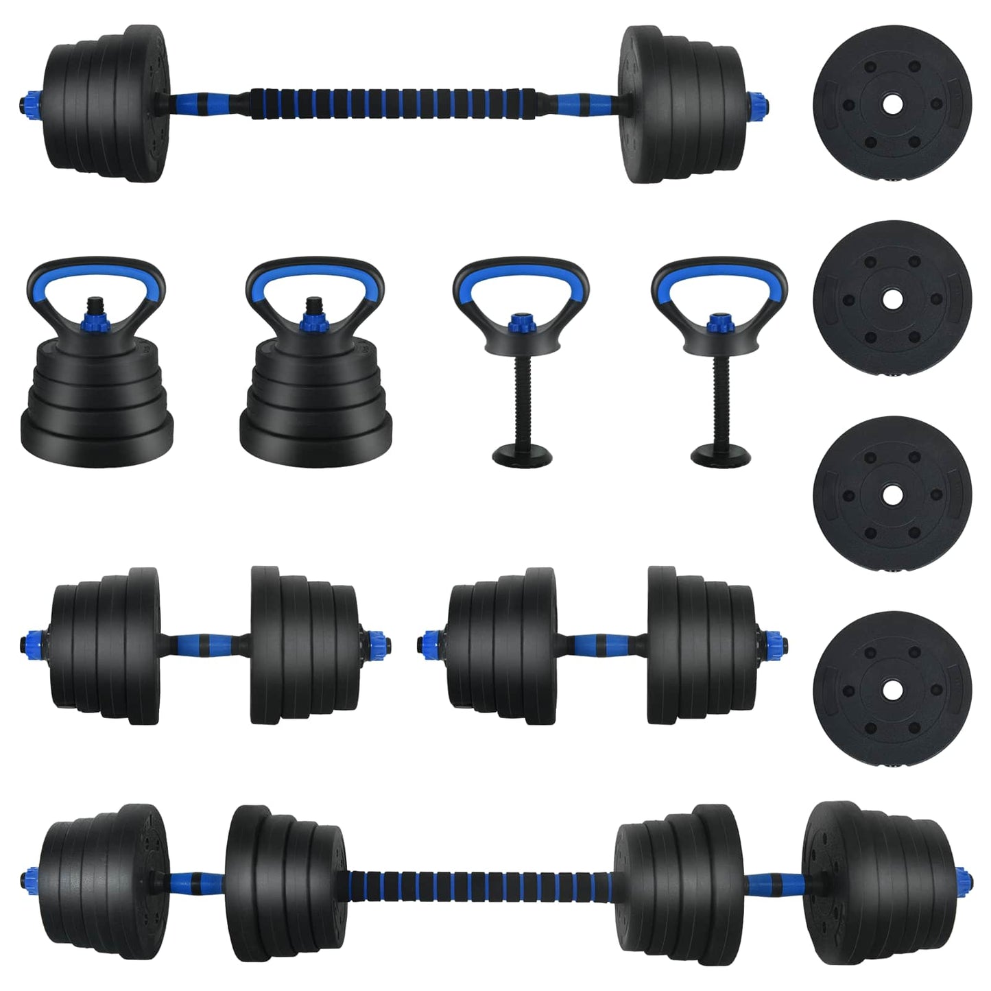Set di Manubri 4-in-1 40kg Nero e Blu Cemento e sabbia di ferro | homemem39