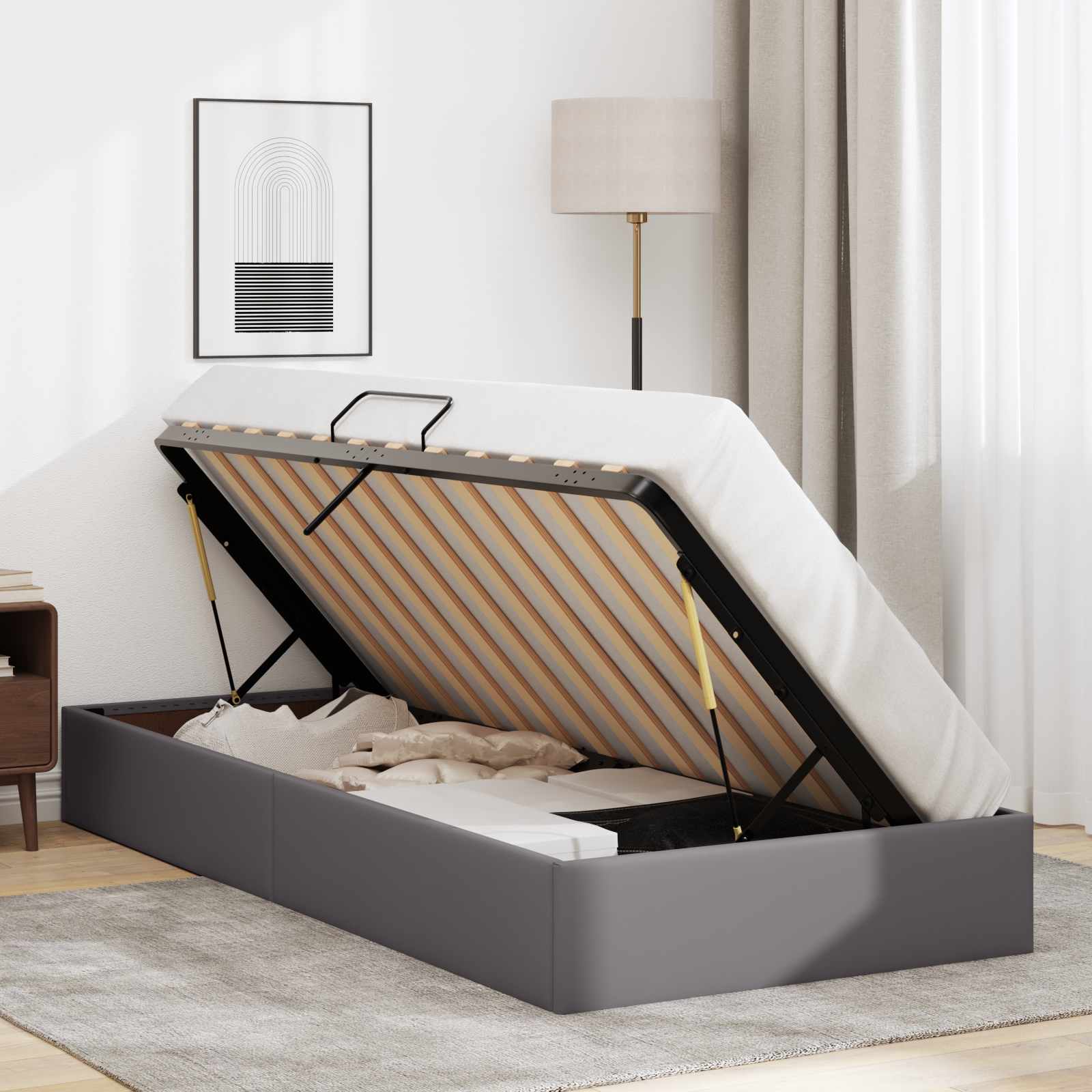 Letto ottomano Grigio 90 x 200 cm Pelle Sintetica | homemem39