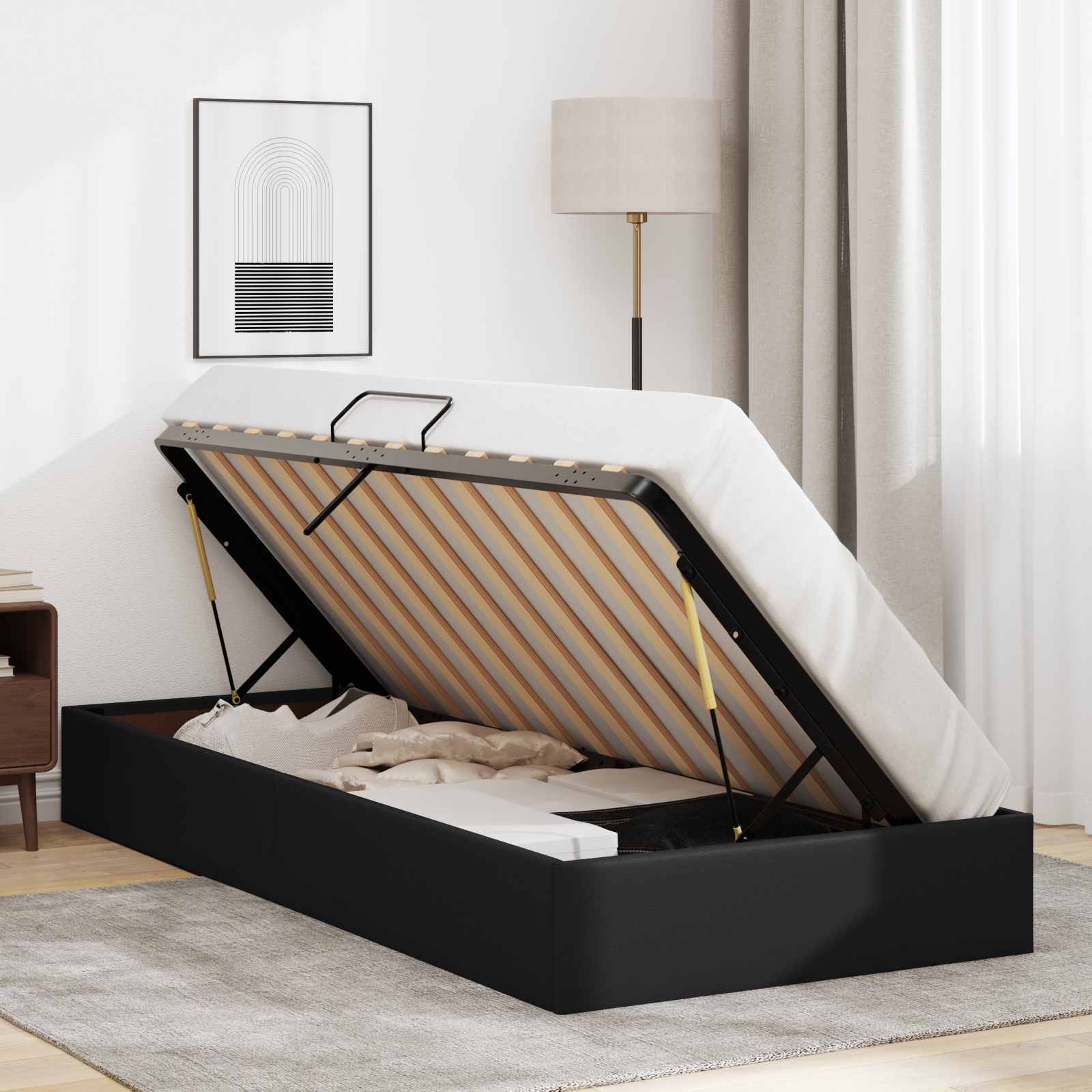 Letto ottomano Nero 100 x 200 cm Pelle Sintetica | homemem39