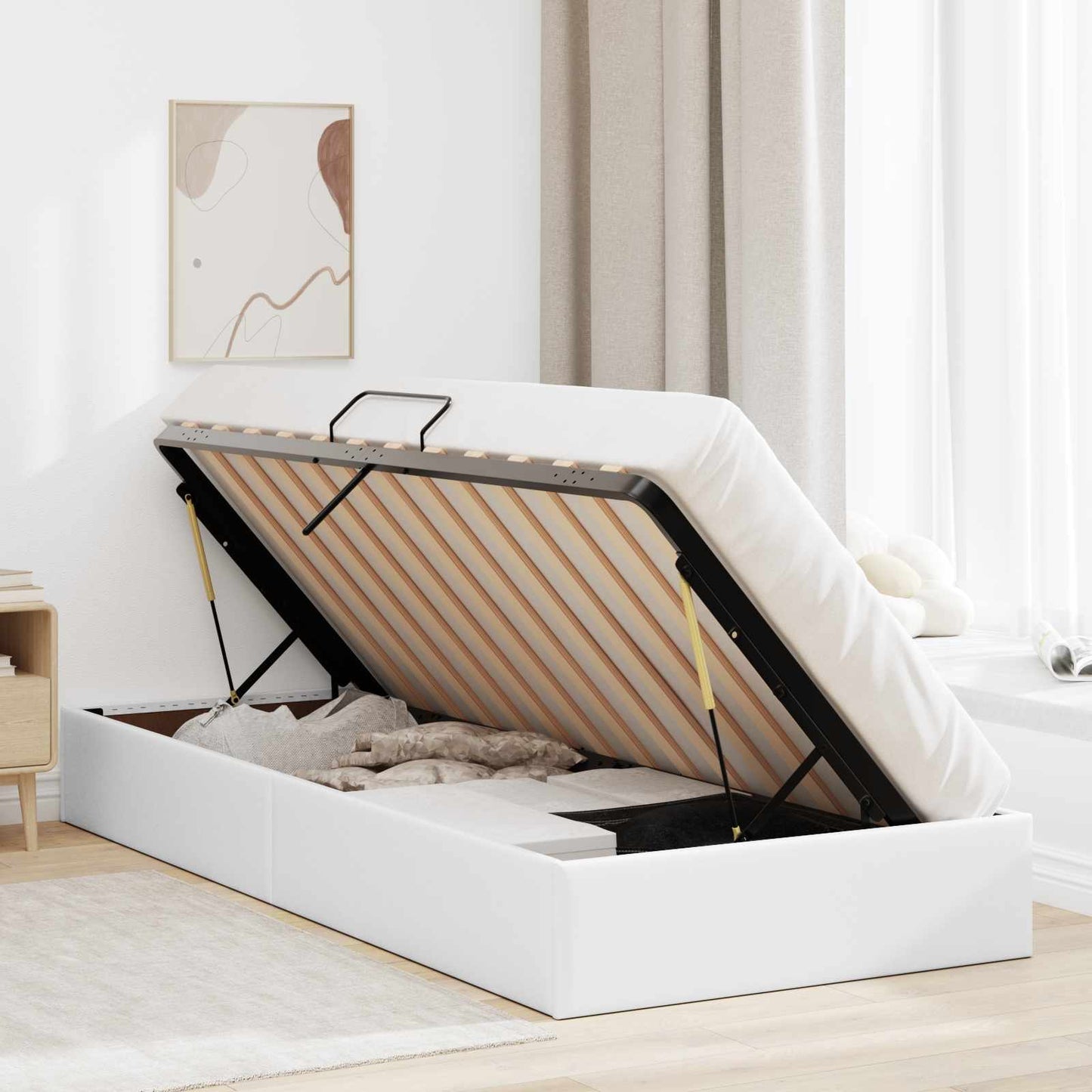 Letto ottomano Bianco Puro 100 x 200 cm Pelle Sintetica | homemem39