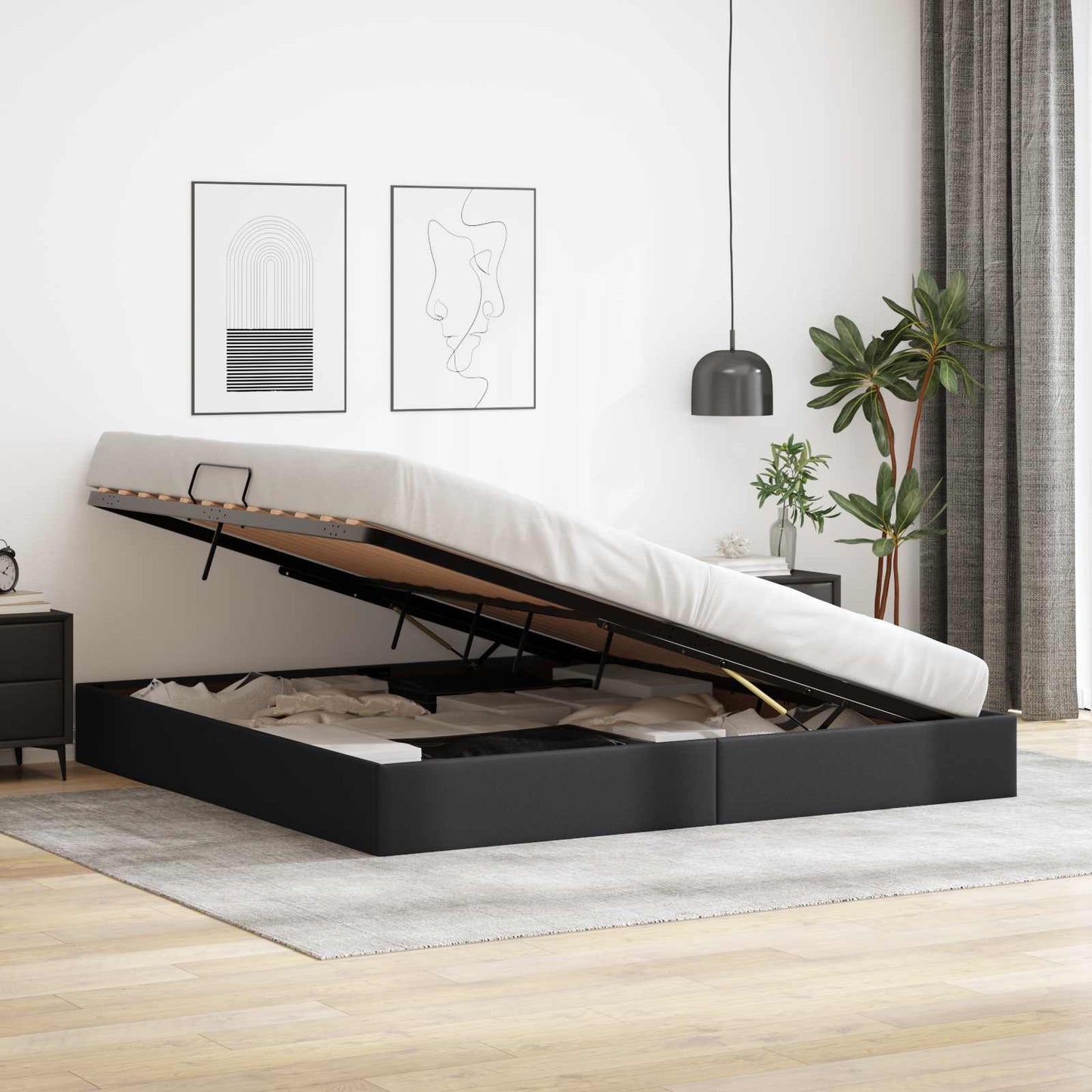 Letto ottomano Nero 200 x 200 cm Pelle Sintetica | homemem39