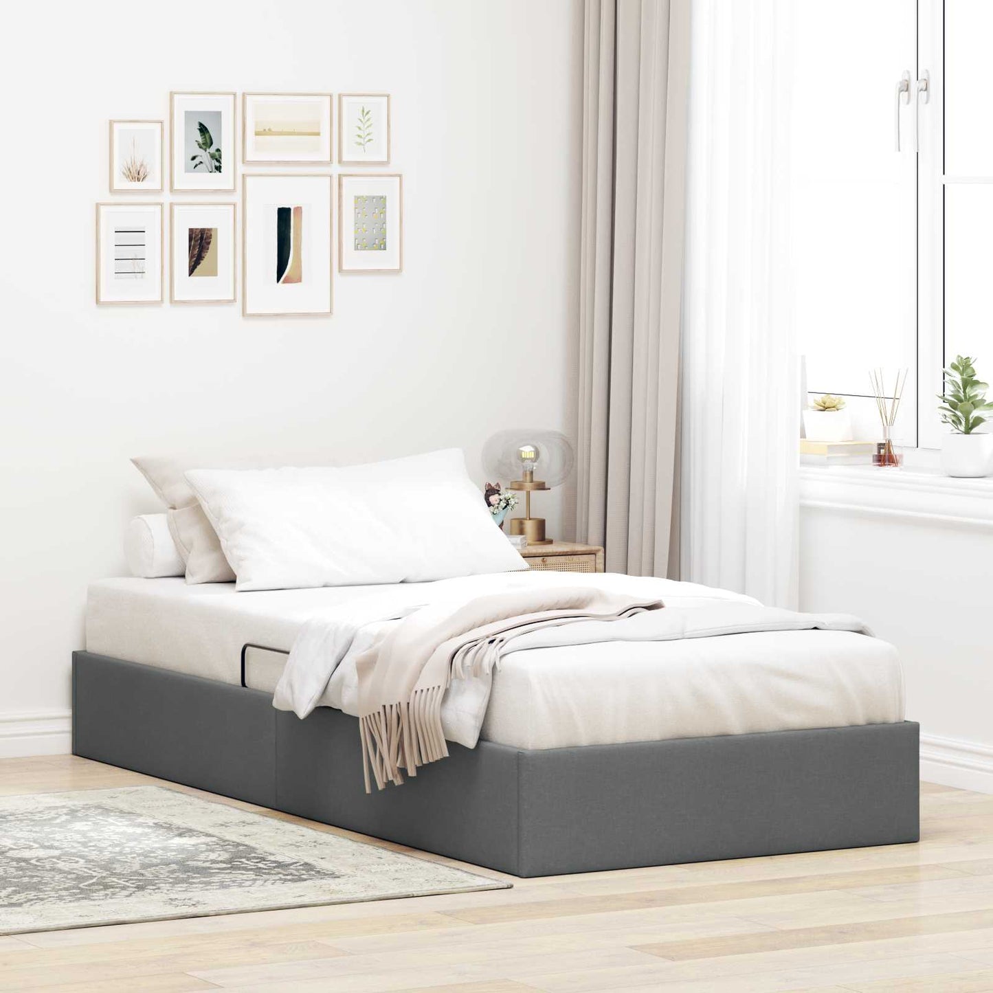 Letto ottomano Grigio scuro 90 x 190 cm Tessuto | homemem39