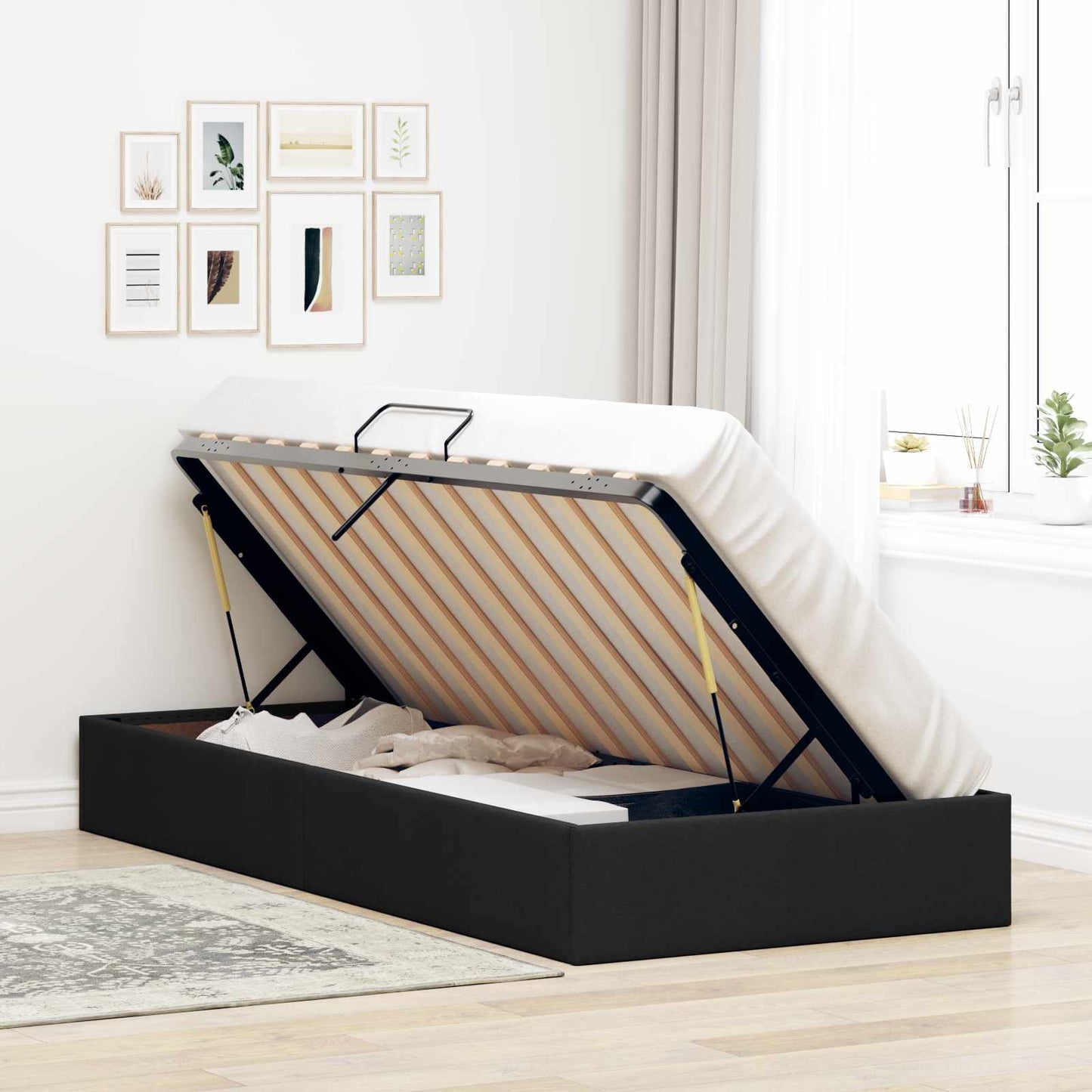 Letto ottomano con archiviazione Nero 90 x 190 cm Tessuto | homemem39