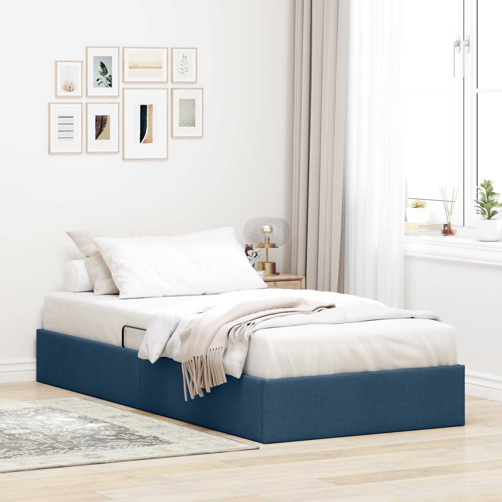 Letto ottomano con archiviazione Blu 90 x 190 cm Tessuto | homemem39