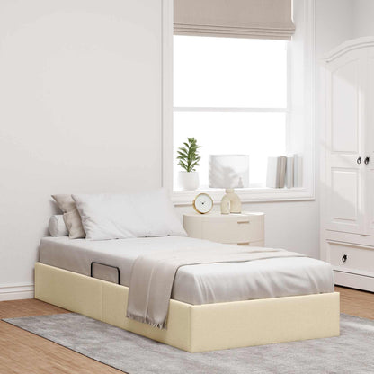 Letto ottomano con archiviazione Crema 90 x 200 cm Tessuto