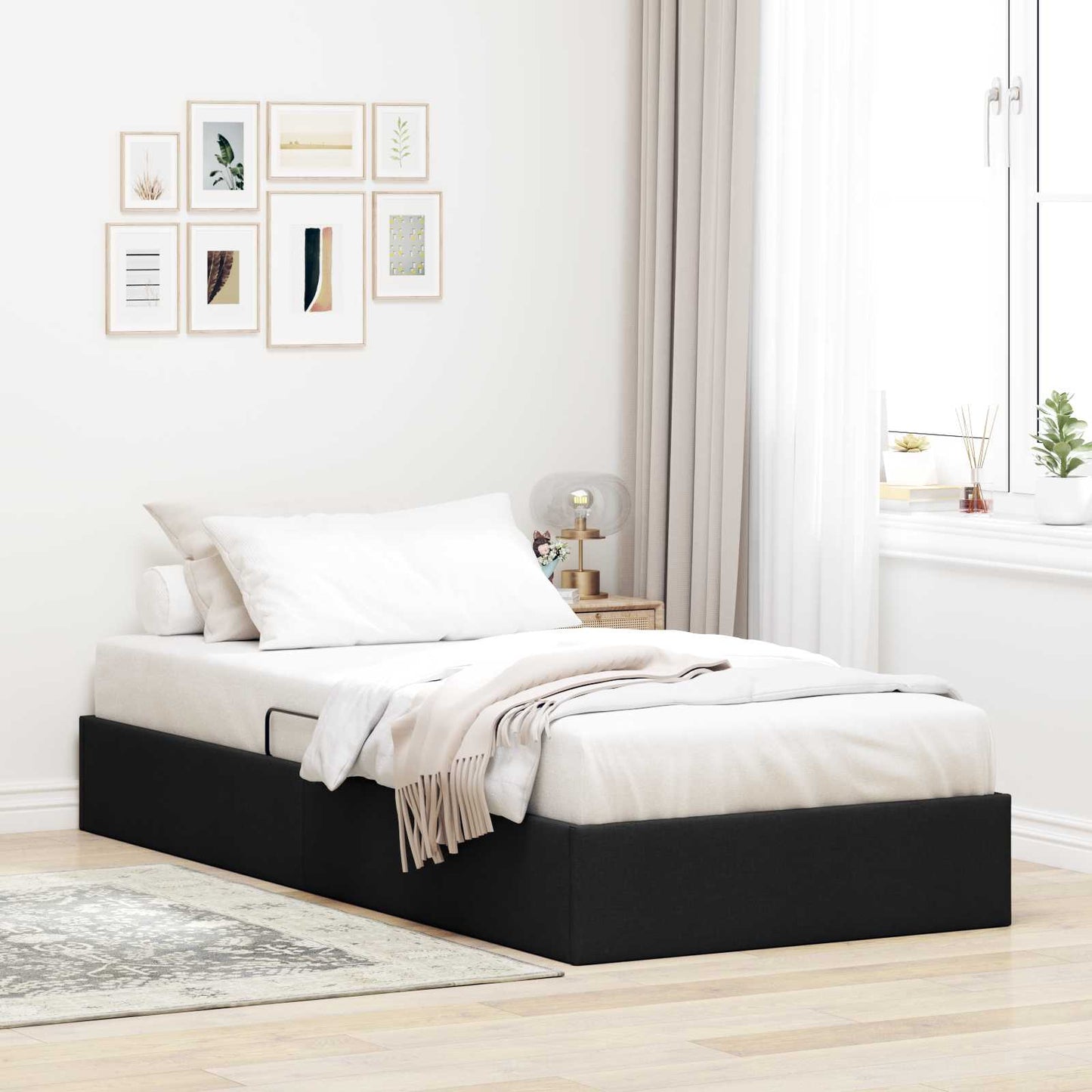 Letto ottomano con archiviazione Nero 100 x 200 cm Tessuto