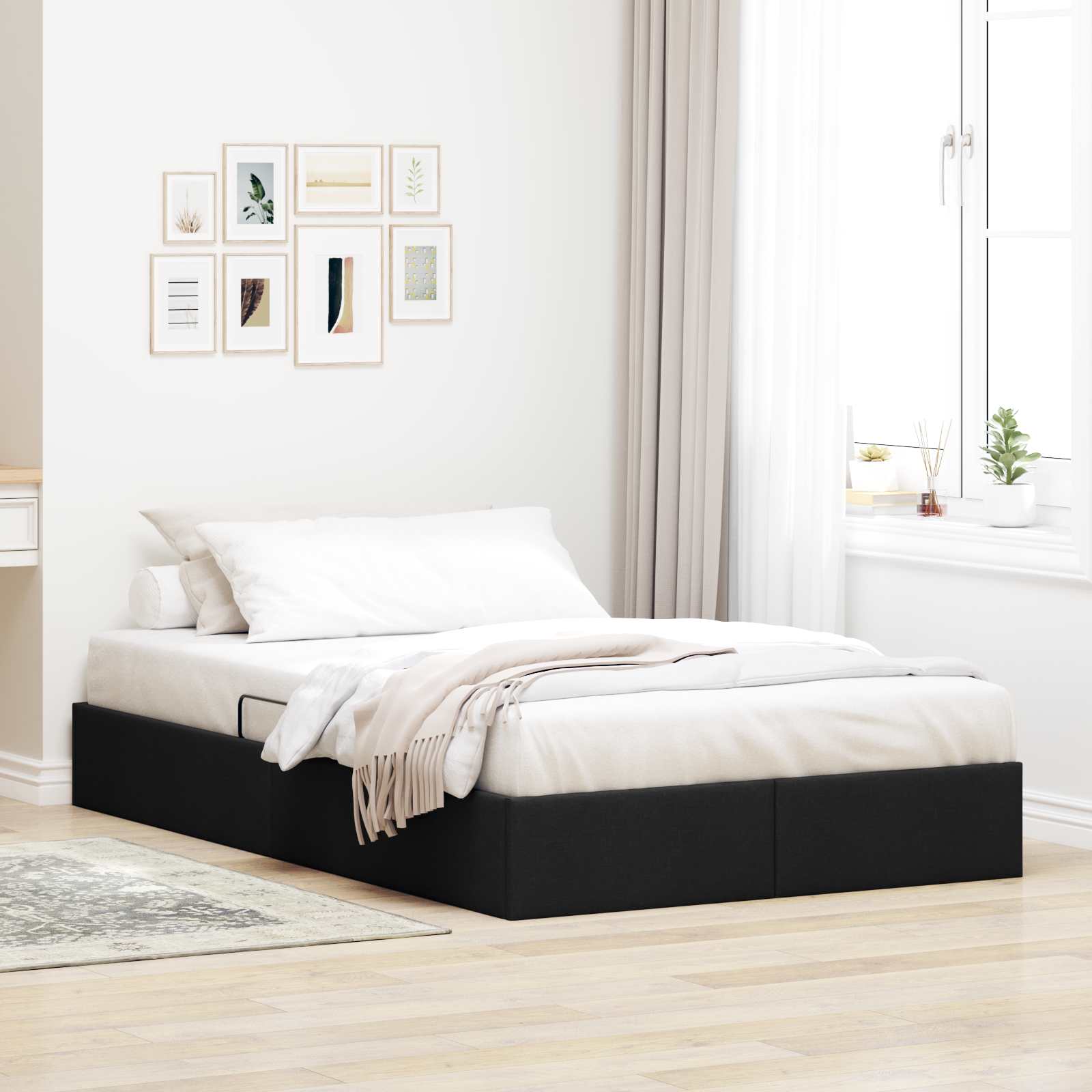 Letto ottomano con archiviazione Nero 120 x 200 cm Tessuto | homemem39