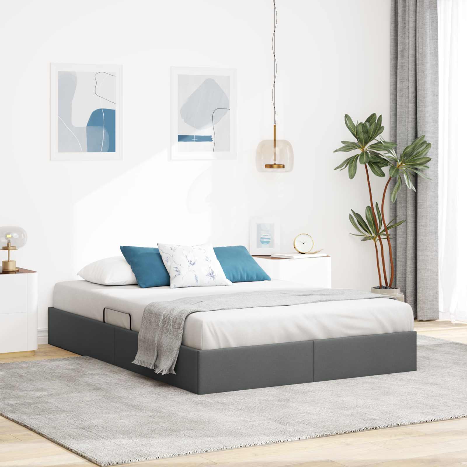 Letto ottomano Grigio scuro 140 x 190 cm Tessuto | homemem39