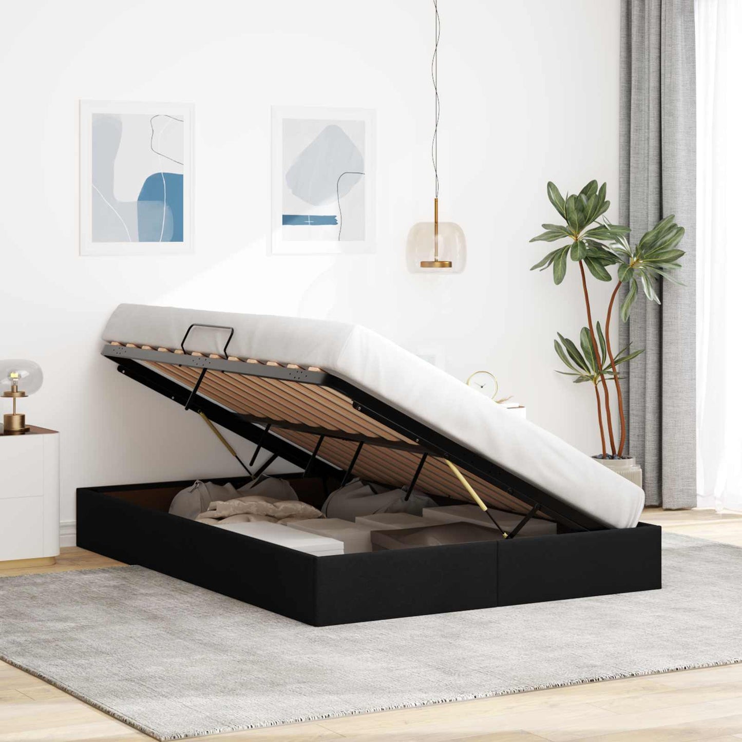 Letto ottomano con archiviazione Nero 140 x 190 cm Tessuto | homemem39