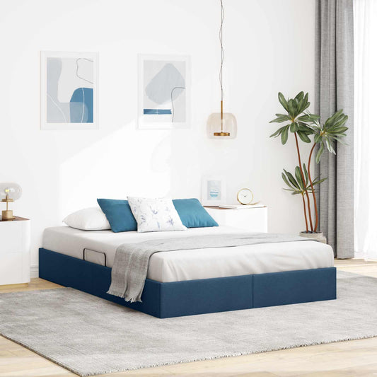 Letto ottomano con archiviazione Blu 140 x 190 cm Tessuto | homemem39